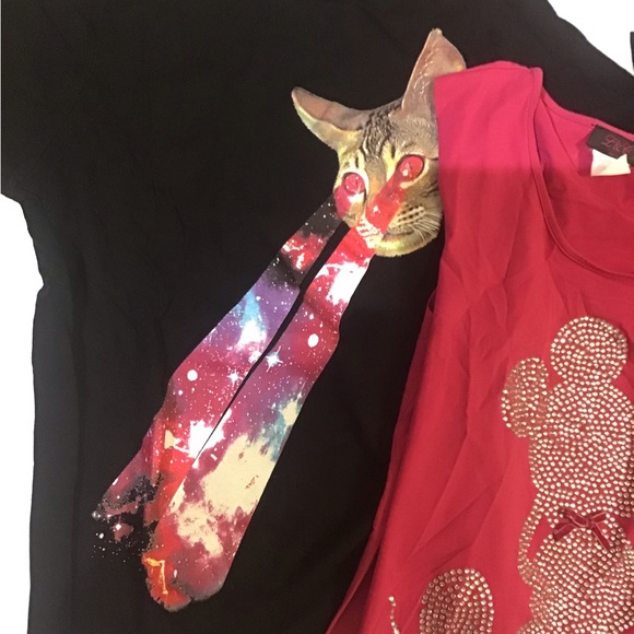 4 graphic t shirt bundle pink with laser cat, Minnie Mouse crystal, and more - Picture 5 of 16